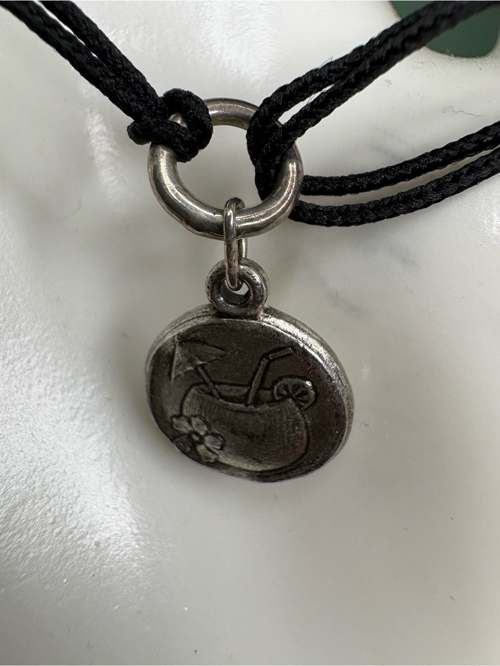 Alex and Ani Silver Coin Charm Necklace with Black Cord - Picture 2 of 4